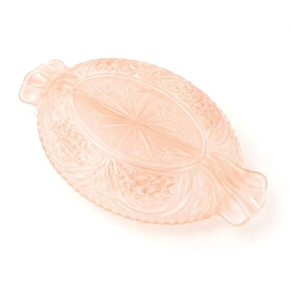 VTG Glass Divided Relish Dish Pink Satin Oval Frosted Starburst Serving Tray - Picture 3 of 13